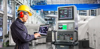 Professional interacting with control interface in an industrial environment